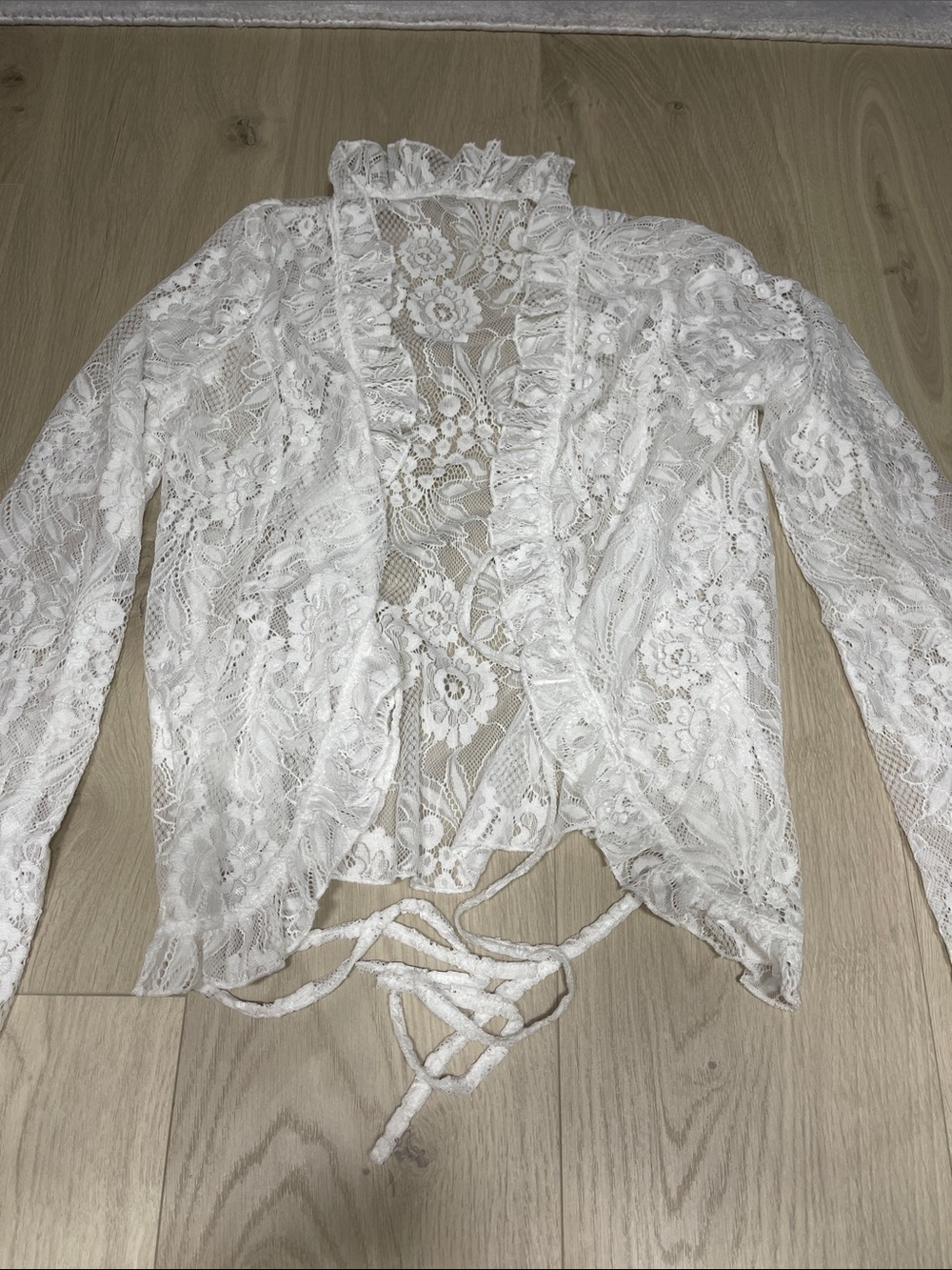 White Lace Ruffle Tie-Front Women's Top